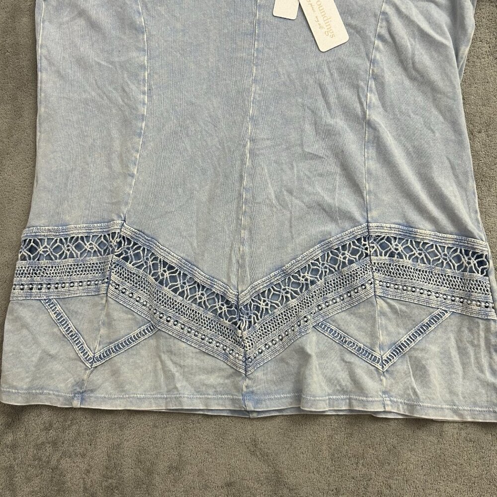Soft Surroundings Shirt Womens XS Light Blue Lace Design Casual Top Cotton Boho - Picture 6 of 14